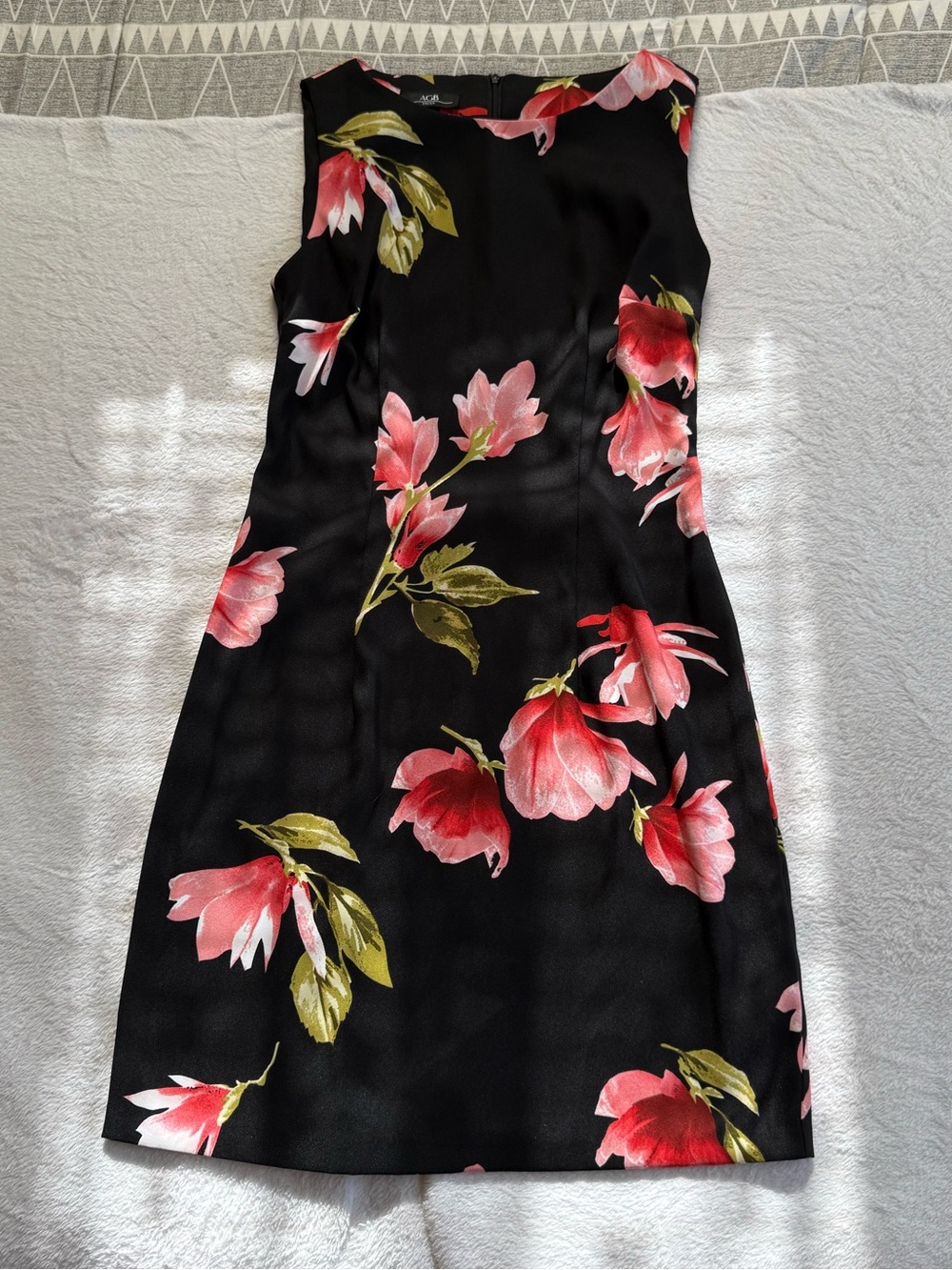 AGB Black Mini Dress with Pink Floral Print